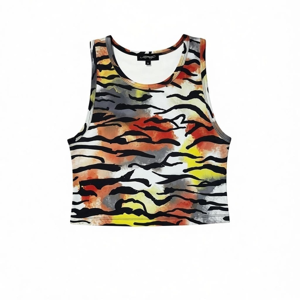 New Ed Hardy Medium Y2K Basic Tiger Print Camo Crop Racerback Tank Top Coachella